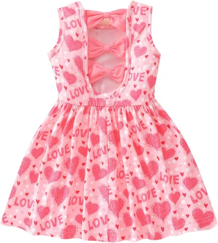 Miniatura 23 de Popshion Vestidos de verano para niñas con estampado de leopardo, vestido con lazo en la espalda, ropa de dinosaurio, sin mangas, para niños