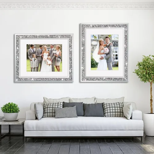 Miniatura 6 de ALLARTONLY Gran Marco de Fotos con Espejo 16x20 Pulgadas con Mate a 11x14 Pulgadas, Diamante Triturado Bling Purpurina para Decoración del Hogar, 2