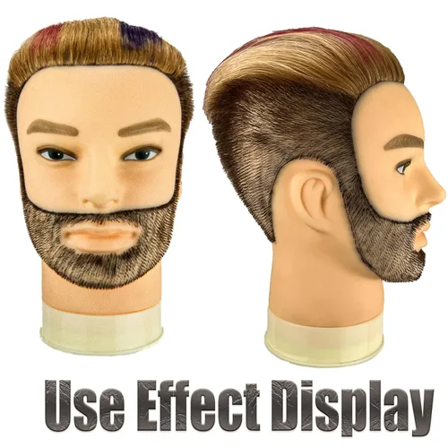 Miniatura 2 de Cabeza de maniquí masculino con barba, 100% cabello humano real, corte de pelo, cabeza de entrenamiento para cosmetología, cabello liso y grueso