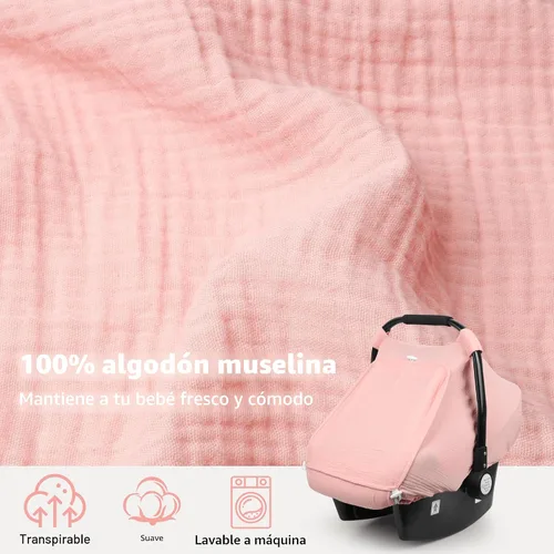 Miniatura 2 de Rquite Funda de asiento de automóvil para bebé, fundas de asiento de automóvil para niña y niño, algodón muselina transpirable, ventana de malla Rosa