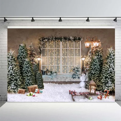 Miniatura 2 de MEHOFOND Fondo de fotografía de Feliz Navidad de 7 x 5 pies, lámpara de árbol de Navidad, ventana, telón de fondo de nieve, invierno, Navidad