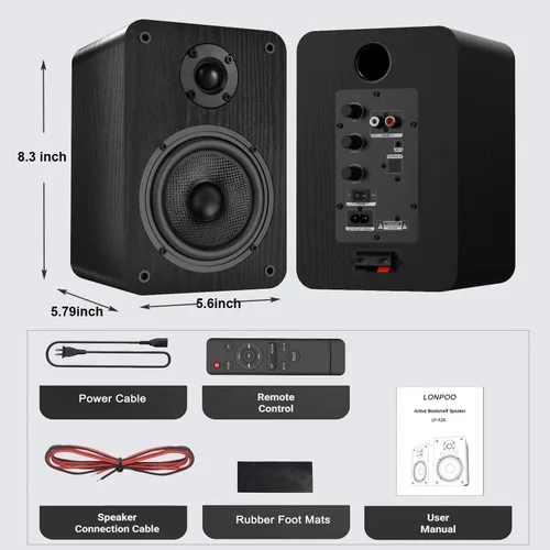 Miniatura 7 de LONPOO Altavoces Bluetooth para repisa, Altavoces con alimentación de 60W con Bluetooth/AUX-in/Óptica/RCA, Woofer de 4" y Tweeter de 1" (Negro)