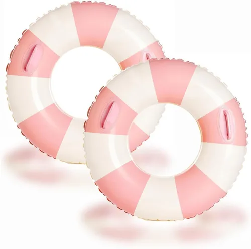 Miniatura 16 de Flotadores inflables de piscina para adultos, paquete de 2 flotadores a rayas, tubos de piscina, anillos de natación con asas, flotador inflable