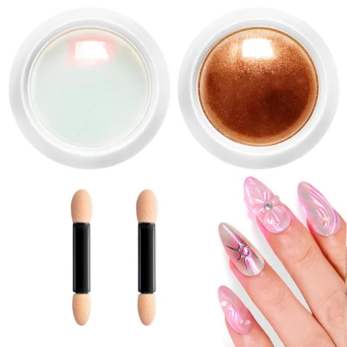 2 piezas de polvo de uñas cromado: polvo de uñas cromado cobre efecto espejo, espejo metálico, polvo de uñas naranja cromado para decoración de