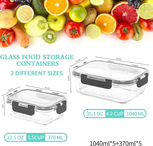 Miniatura 2 de Skroam - Paquete de 10 recipientes de vidrio para la preparación de comidas, recipientes de almacenamiento de alimentos con tapas de cierre a
