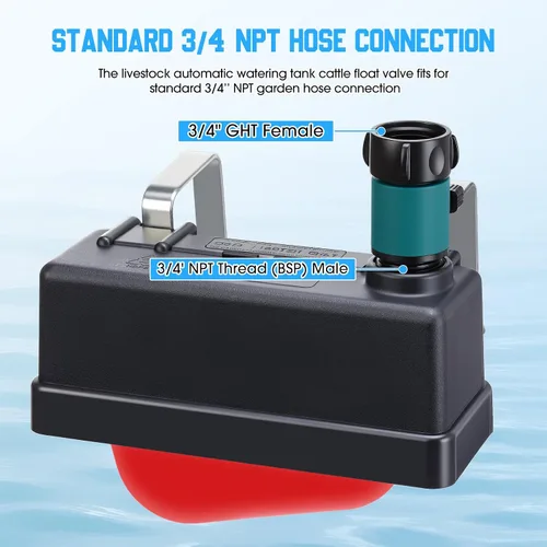 Miniatura 2 de Threlaco Juego de 2 válvulas de flotador de tanque de agua con conector de manguera de 3/4 pulgadas, control automático de nivel de agua, válvula