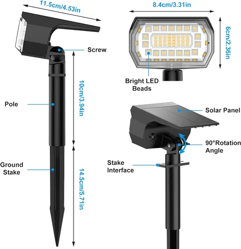 Miniatura 7 de Focos solares para exteriores, [76 LED/paquete de 10] luces solares para exteriores IP65 impermeables, 3 modos de iluminación solar para jardín