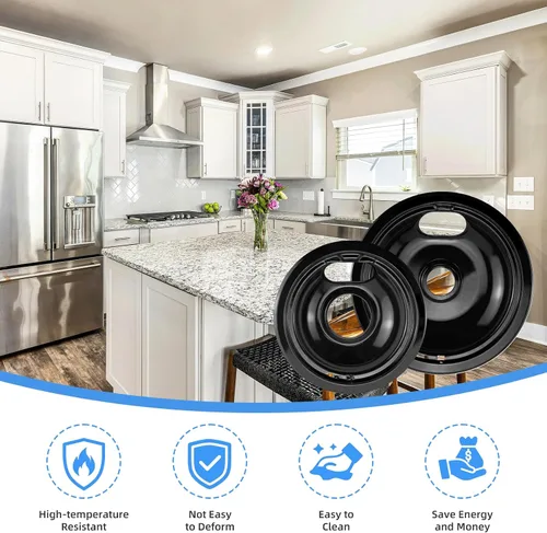 Miniatura 5 de Sartenes de goteo para quemador de estufa negro para Whirlpool Amana Crosley Electric Range, cuencos de goteo superior de estufa incluye 1 grande