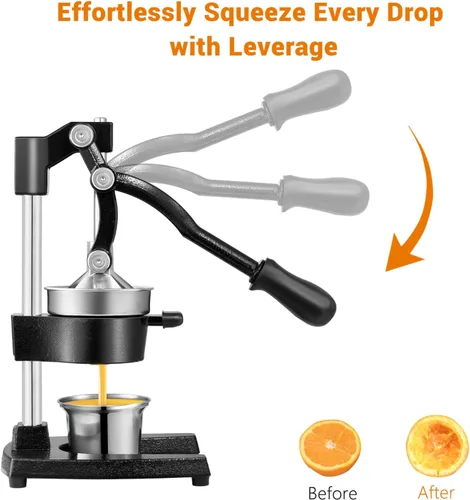Miniatura 5 de TONGCHANT Exprimidor de Hierro Fundido Prensa Manual para Limón Granada Lima Frutas Cítricas con Taza de Acero Inoxidable, Prensa Exprimidora Manual