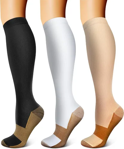 FEYHAY Calcetines de compresión de cobre (3 pares) de 15-20 mmHg de circulación es la mejor atlética y diaria para hombres y mujeres, correr,