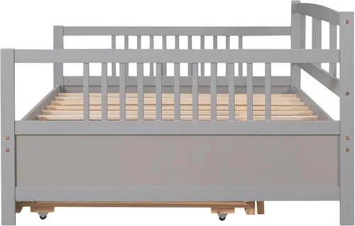 Miniatura 6 de Merax Sofá cama con cama nido, soporte de listones de madera, sofá cama moderno para sala de estar con rieles, tamaño completo, gris