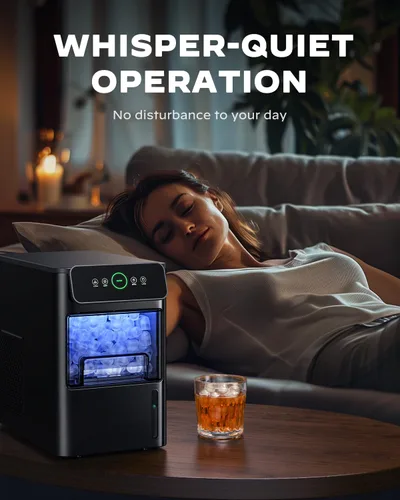 Miniatura 7 de Silonn - Máquina de hielo portátil para encimera - 9 kilos de hielo con forma de bala por día, hace hielo en 6 minutos, acero inoxidable con ventana
