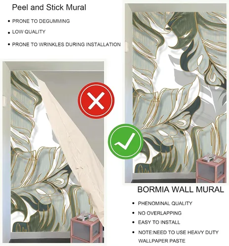 Miniatura 5 de Bormia - Mural de pared pintado a mano, plantas tropicales, hojas, líneas, luz de lujo, papel tapiz para sala de estar, dormitorio, 108 x 75 045