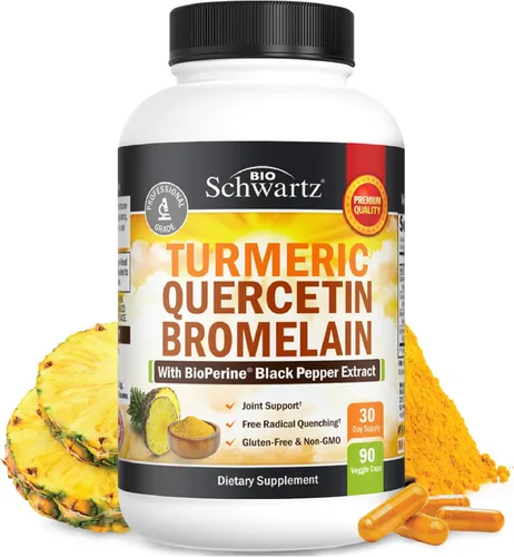 Suplemento de quercetina de cúrcuma con bromelina, apoyo natural extra fuerte para el sistema inmunológico y articular con pimienta negra BioPerine