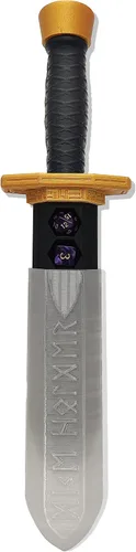 MunnyGrubbers - Soporte para dados de daga de espada - (Juego de 7 dados D20 aleatorios incluidos) - Almacenamiento de dados poliédricos Obsidiana