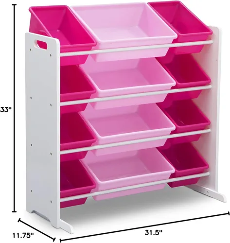 Miniatura 3 de Delta Children Organizador de almacenamiento de juguetes para niños con 12 contenedores de plástico, certificado Greenguard Gold, blanco/rosa