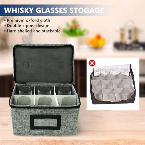 Miniatura 6 de HURZMORO Caja de almacenamiento para vaso de whisky Glencairn, 6 soportes para vasos de whisky para organizador, interior totalmente acolchado