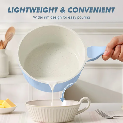 Miniatura 3 de SENSARTE Cacerola antiadherente de cerámica con tapa de 1.5 cuartos de galón, olla de cocina pequeña con mango Stay Cool, compatible con inducción