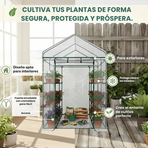 Miniatura 2 de Invernadero - Invernadero de entrada con 8 estantes resistentes y cubierta de PVC para uso en interior o exterior - 56 x 56 x 76 pulgadas Casa Verde