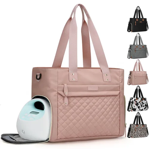 Miniatura 12 de Pritent Bolsa de Pañales Tote para Mamá Trabajadora, Bolsa de Pañales de Viaje Grande para Mamá y Papá con Funda para Laptop de 14 Pulgadas, Bolsa