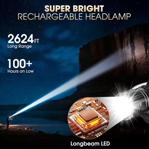 Miniatura 2 de ATDOALL Linterna frontal LED superbrillante, lámpara de cabeza recargable de alto lúmenes con sensor de movimiento, 5 modos, IPX5 impermeable, 90°