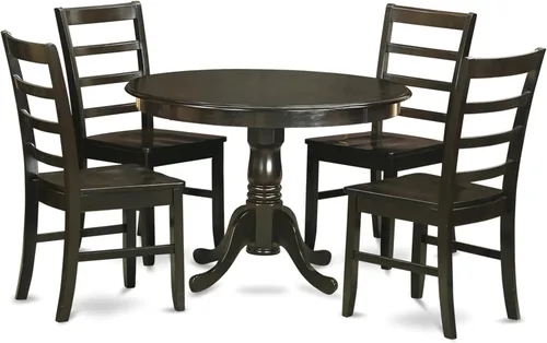 East West Furniture HLPF5-CAP-W - Juego de comedor de 5 piezas para 4 personas, incluye una mesa de comedor redonda con pedestal y 4 sillas de