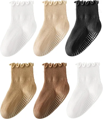 Miniatura 12 de HONGTEYA - 6 pares de calcetines con volantes para niñas, calcetines antideslizantes para bebés con agarre para niñas y niños de 1 a 2 años, 3 a 4