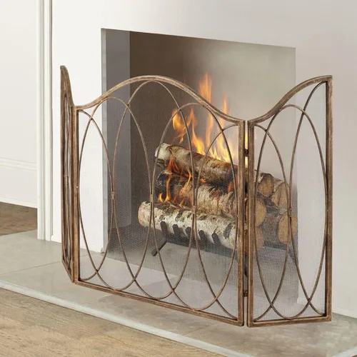 Miniatura 3 de Pantalla de chimenea americana, pantalla de tres pliegues, para el hogar, chimenea, barandilla de chimenea, valla de chispas ignífuga L'25.9×H'31.5