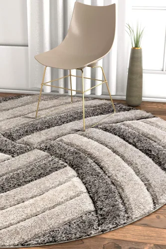 Miniatura 11 de Tapete peludo de felpa suave con textura en 3D, diseño de rayas geométricas, color azul y gris, grueso y suave