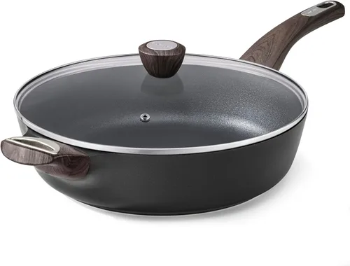 SENSARTE Sartén antiadherente con tapa, sartén profunda grande de 12 pulgadas, sartén antiadherente de 5 cuartos de galón con tapa, sartén de Negro