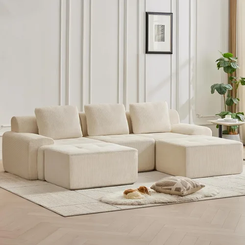 Miniatura 38 de Modular Sectional Sofa with Movable Ottoman, 1 Seat Deep Seat Couch with 1 Pillow, Comfy Cloud Sectional Sofa for Living Room, Bedroom and Apartment