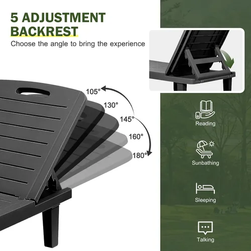 Miniatura 4 de CDCASA Chaise Lounge al aire libre, sillas de piscina multifuncionales con 5 posiciones ajustables y bandeja lateral, salas de resina impermeables