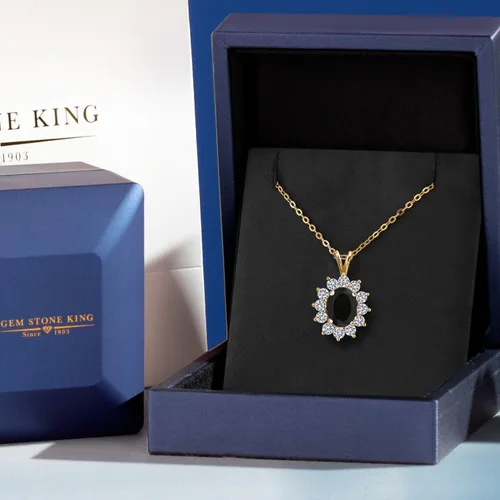 Miniatura 49 de Gem Stone King Collar con piedra natal ovalada de plata chapada en oro amarillo de 18 quilates, ovalado de 0.315 x 0.236 in, collares con colgante
