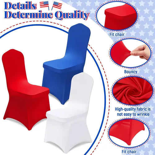 Miniatura 3 de Oudain 12 fundas para sillas plegables del 4 de julio, color rojo, blanco y azul, universales, de elastano, fundas protectoras elásticas lavables