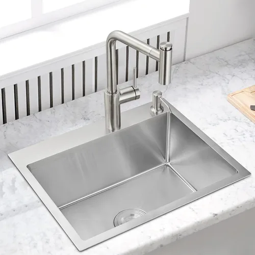 Miniatura 2 de Fregadero de cocina empotrable cepillado de 22 pulgadas, Fregadero de preparación de barra de cocina de montaje superior de acero inoxidable SUS304