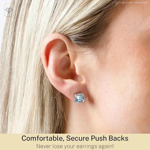 Miniatura 4 de Pendientes de tuerca de 0.276in con forma de diamante y piedra preciosa de corte cojín en plata de ley