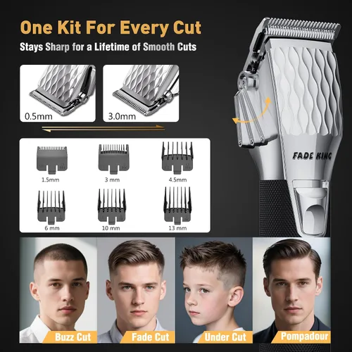 Miniatura 3 de FADEKING® - Kit profesional de cortadora de pelo y barba para hombres, juego de corte y aseo inalámbrico con recortadora de hoja en T sin brecha