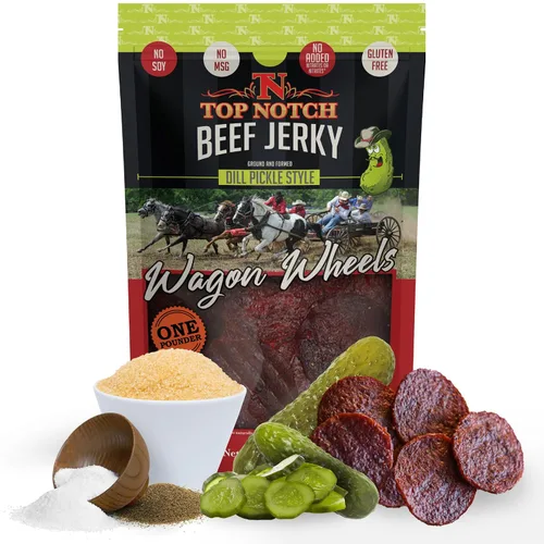 Miniatura 12 de Top Notch Wagon Wheels Jerky – Snacks altos en proteínas para niños y adultos hechos de carne de res criada localmente – Rondas sabrosas de carne
