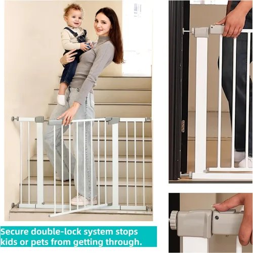Miniatura 4 de Puerta de seguridad para bebés y mascotas de 29"-57", puerta de metal de 30" de alto con paso para puertas y escaleras, fácil de abrir con una sola