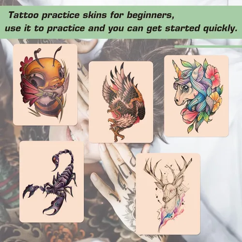 Miniatura 6 de Rayyl 20 piezas de piel para practicar tatuajes con kit de papel de transferencia - Incluye 5 piezas de piel falsa para practicar tatuajes y 15