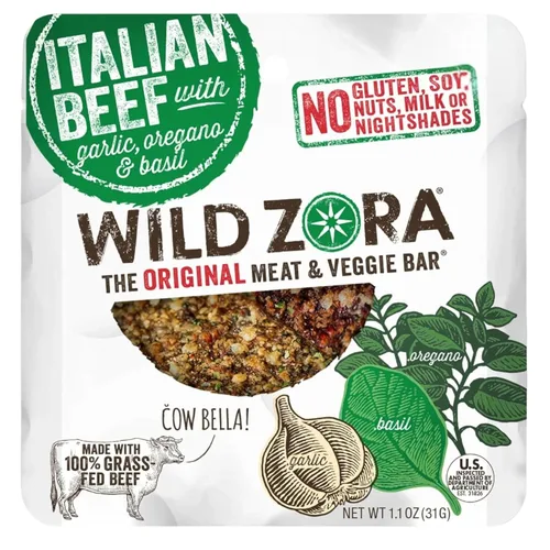 Miniatura 10 de Wild Zora Barritas de carne y verduras, cordero mediterráneo, paquete de 8, 100% cordero alimentado con hierba, aperitivos paleo saludables