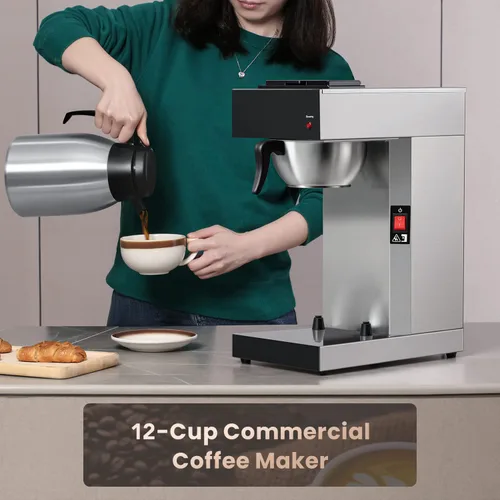 Miniatura 2 de SYBO Cafeteras comerciales de 12 tazas, cafetera de goteo con jarra térmica de 74 onzas, cafetera de acero inoxidable SF-CB-1AA
