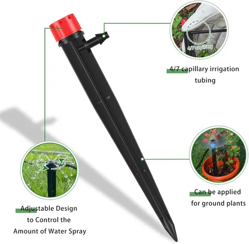 Miniatura 2 de Mudder 100 emisores de riego por goteo de 5.2 pulgadas para tubos de riego por goteo de 1/4 de pulgada ajustables de 360 grados con rociador