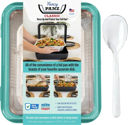 Fancy Panz - Aqua Classic Portador de Bandeja de Papel de Aluminio con Tapa - Bandeja Elevada para Servir Alimentos - Portador de Cazuela Portátil