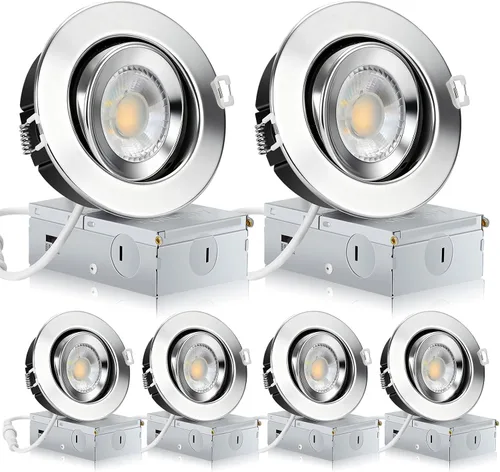Miniatura 14 de KnLnny Ware Luces empotradas con cardán negras de 4 pulgadas con luz nocturna, paquete de 6, luces empotradas con cardán sin carcasa con caja