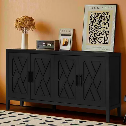 Miniatura 3 de LUMISOL Aparador de buffet negro vintage, gabinete de almacenamiento americano con estante ajustable, consola de 4 puertas, soporte para TV de hasta