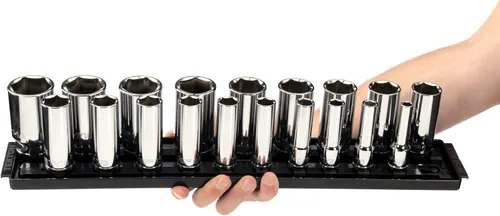 Miniatura 6 de TEKTON Juego de llaves de vaso de 6 puntos profundos de 1/2 pulgada con rieles y bandeja, 19 piezas (3/8-1-1/2 pulgadas) SHD92123