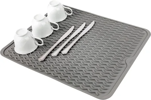 Miniatura 7 de Oizeir Tapete de silicona para secar platos, agujero de drenaje, antideslizante, resistente al calor, plegable. Ideal para platos, fregadero de Gris