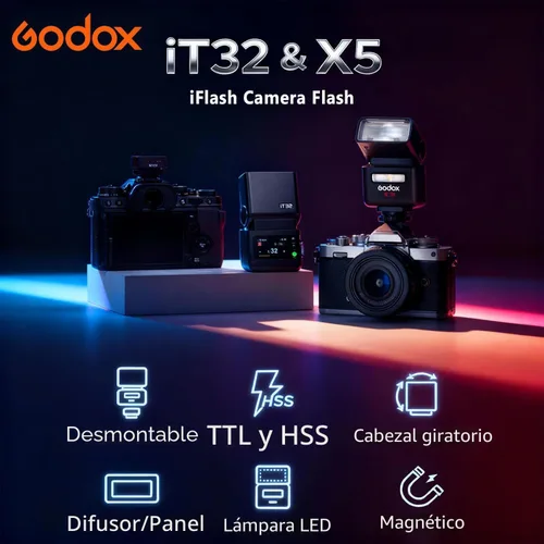 Miniatura 2 de Godox IT32 TTL Flash de cámara con X5C FlashTrigger para cámaras Canon, zapata magnética y disparador 2 en 1, pantalla táctil colorida, cabezal
