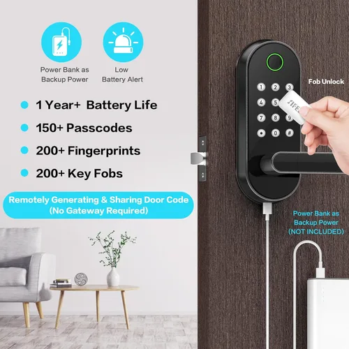 Miniatura 3 de Cerradura inteligente de puerta con huella dactilar, asa y teclado – entrada sin llave Bluetooth para puerta delantera, hogar, niños, invitados